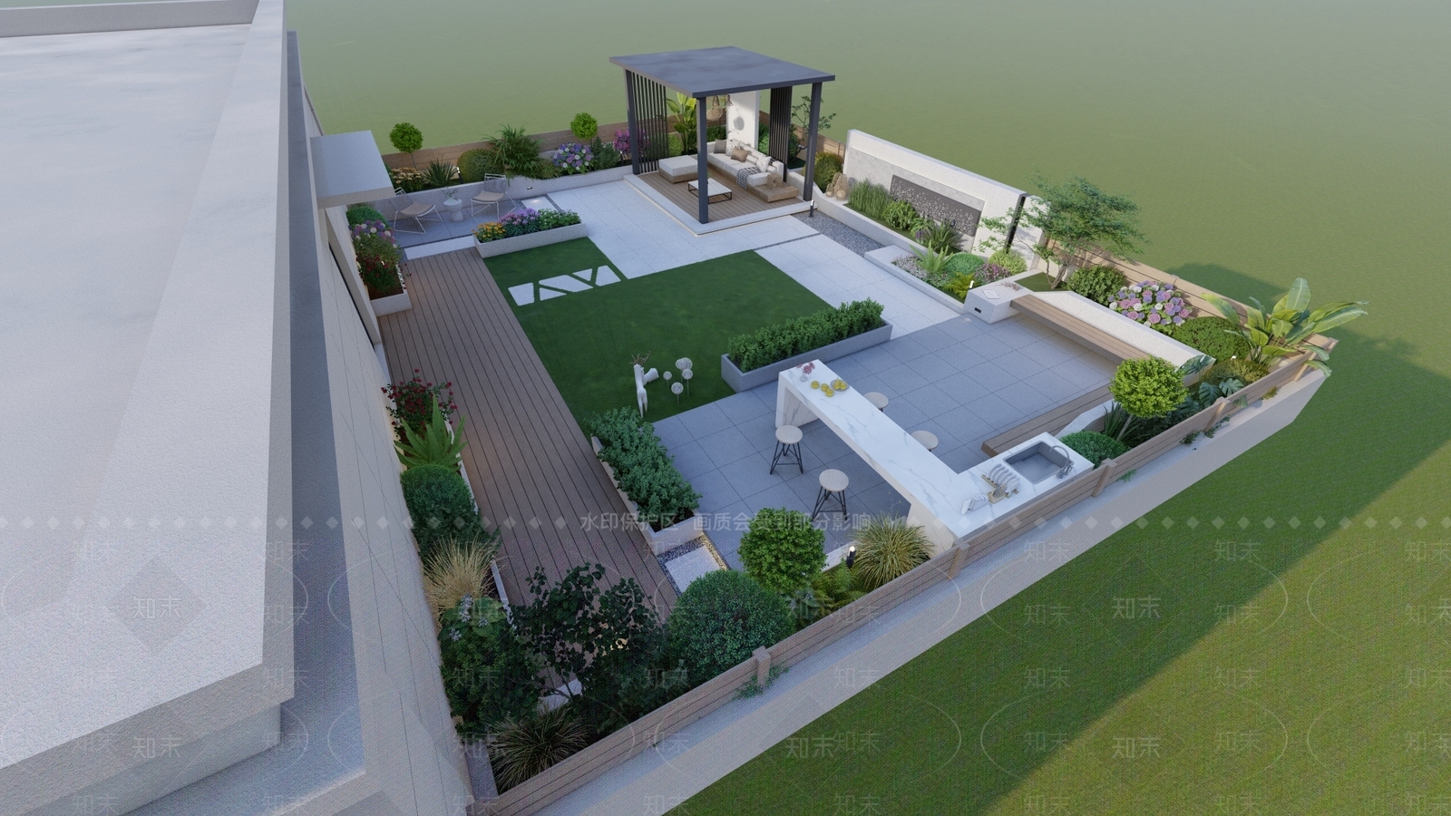 现代简约屋顶花园SU模型下载【ID:1198447637】
