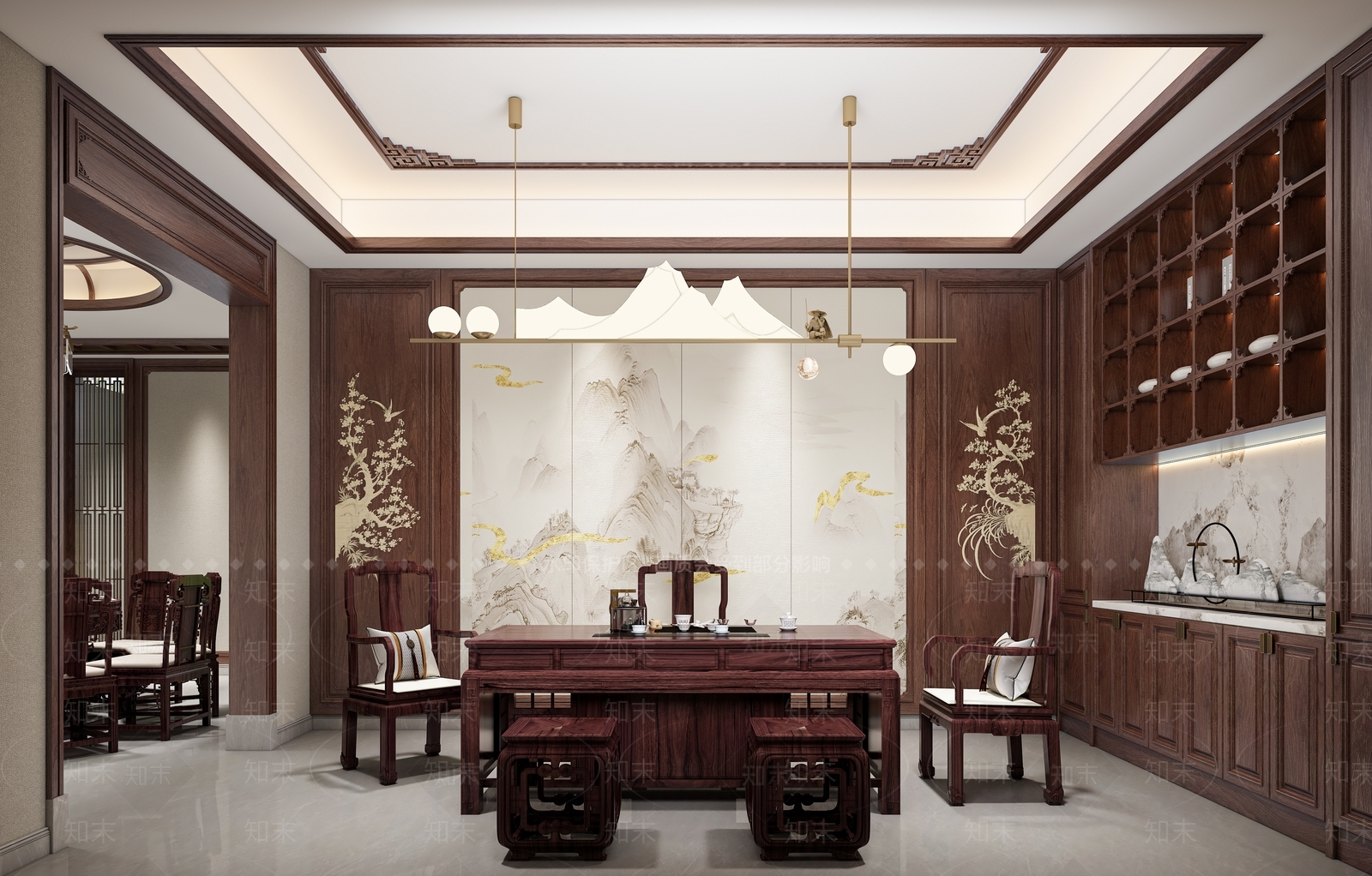新中式中式茶室3D模型下载【ID:1198450769】