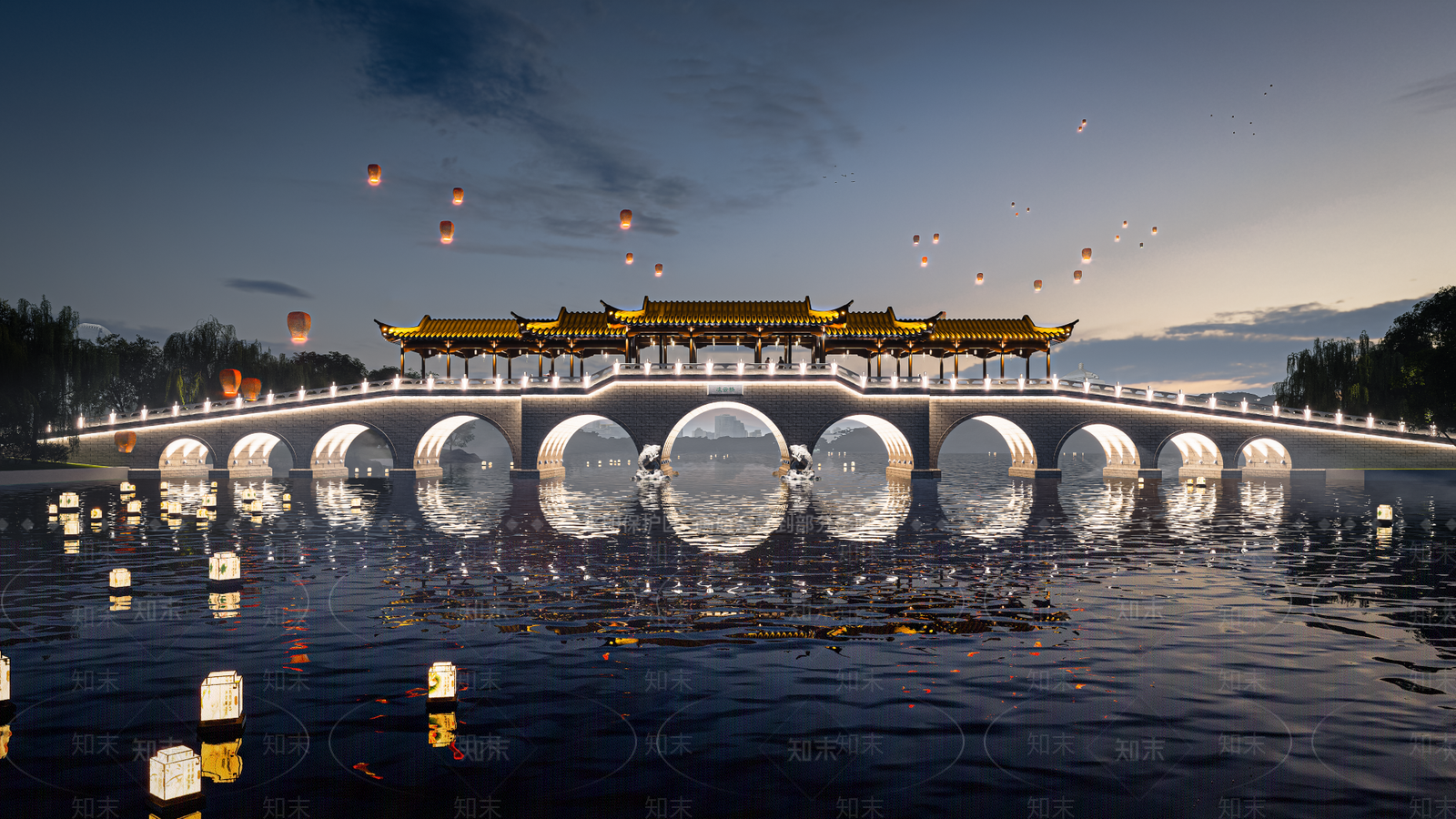 新中式复古景观公园SU模型下载【ID:1198453948】