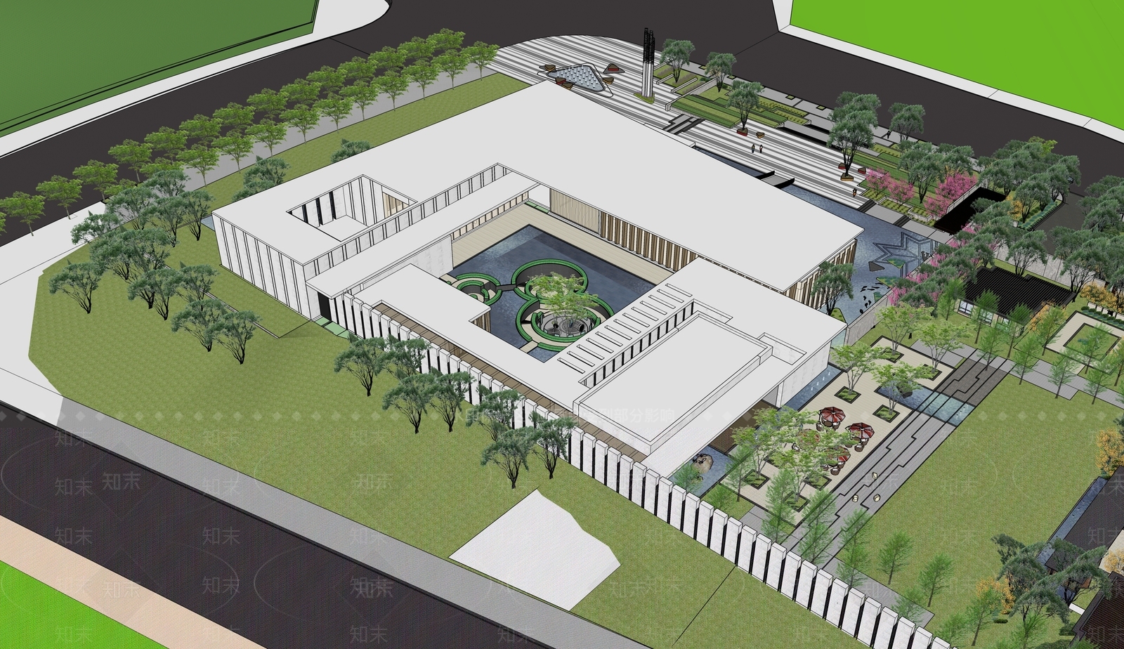 现代展览馆建筑SU模型下载【ID:1198456662】