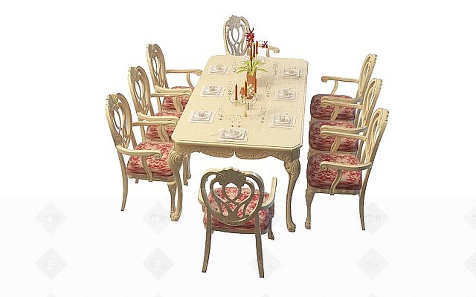 法式餐桌椅组合3D模型下载【ID:1198465578】
