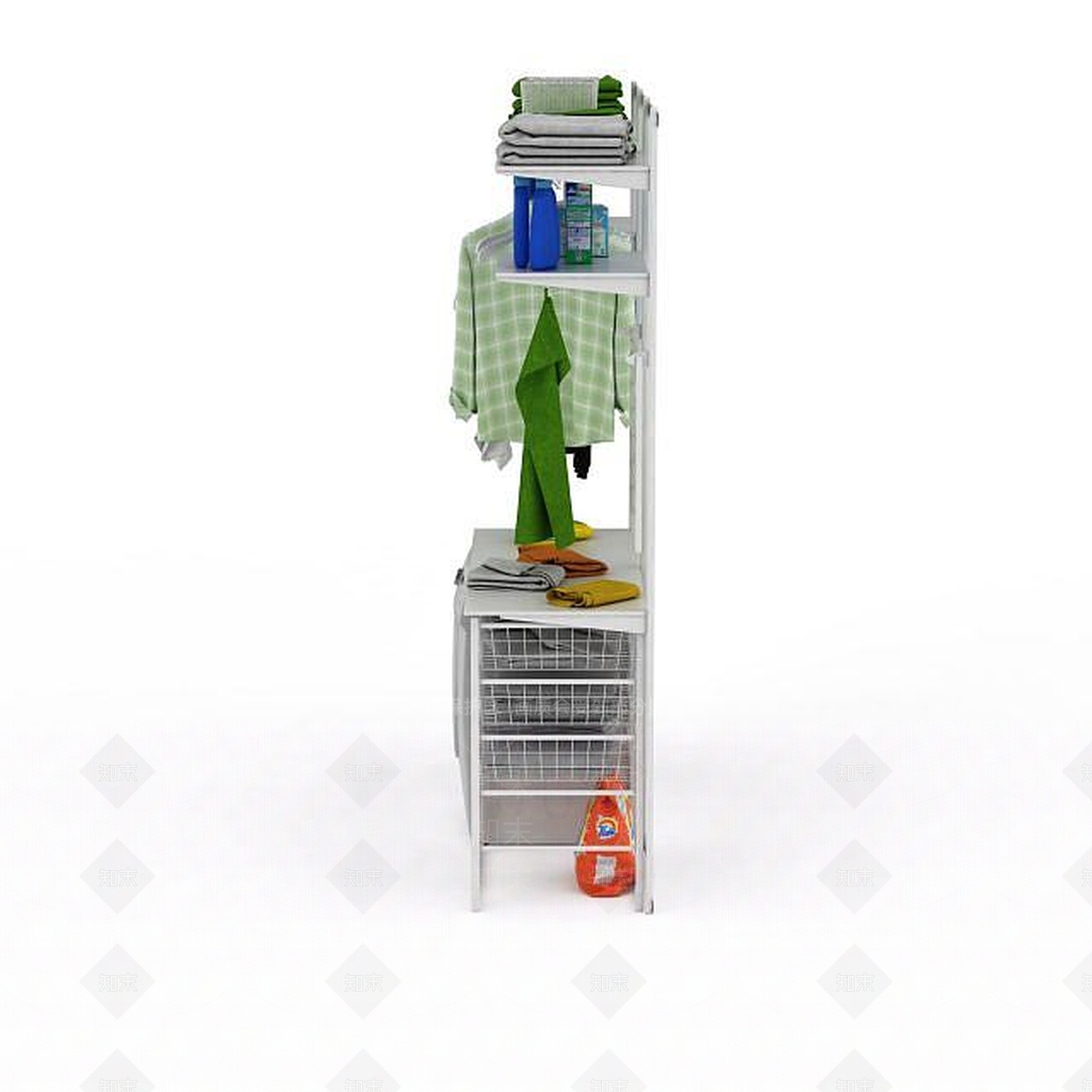 现代洗衣房物品摆放架3D模型下载【ID:1198465890】