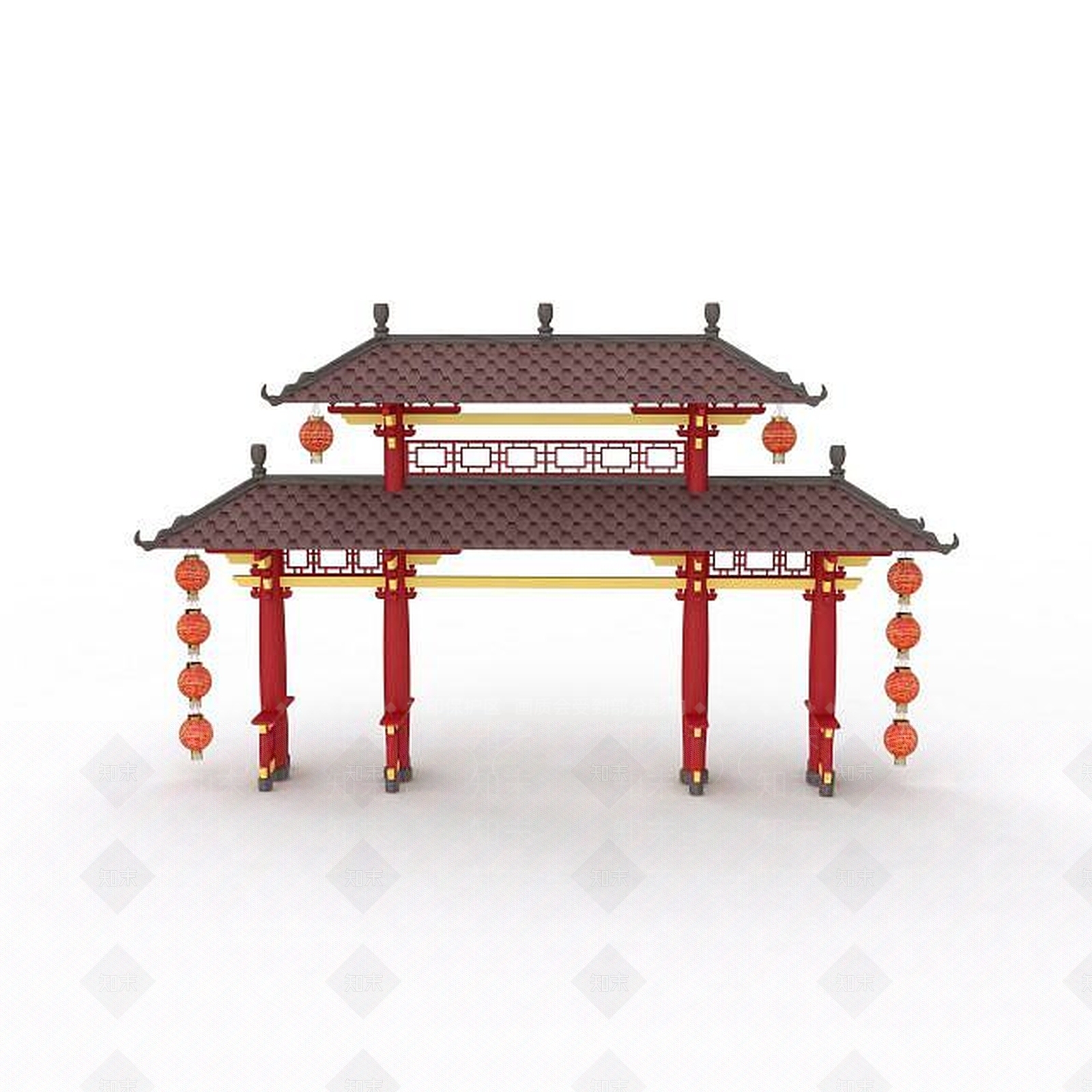 中式门楼3D模型下载【ID:1198468742】