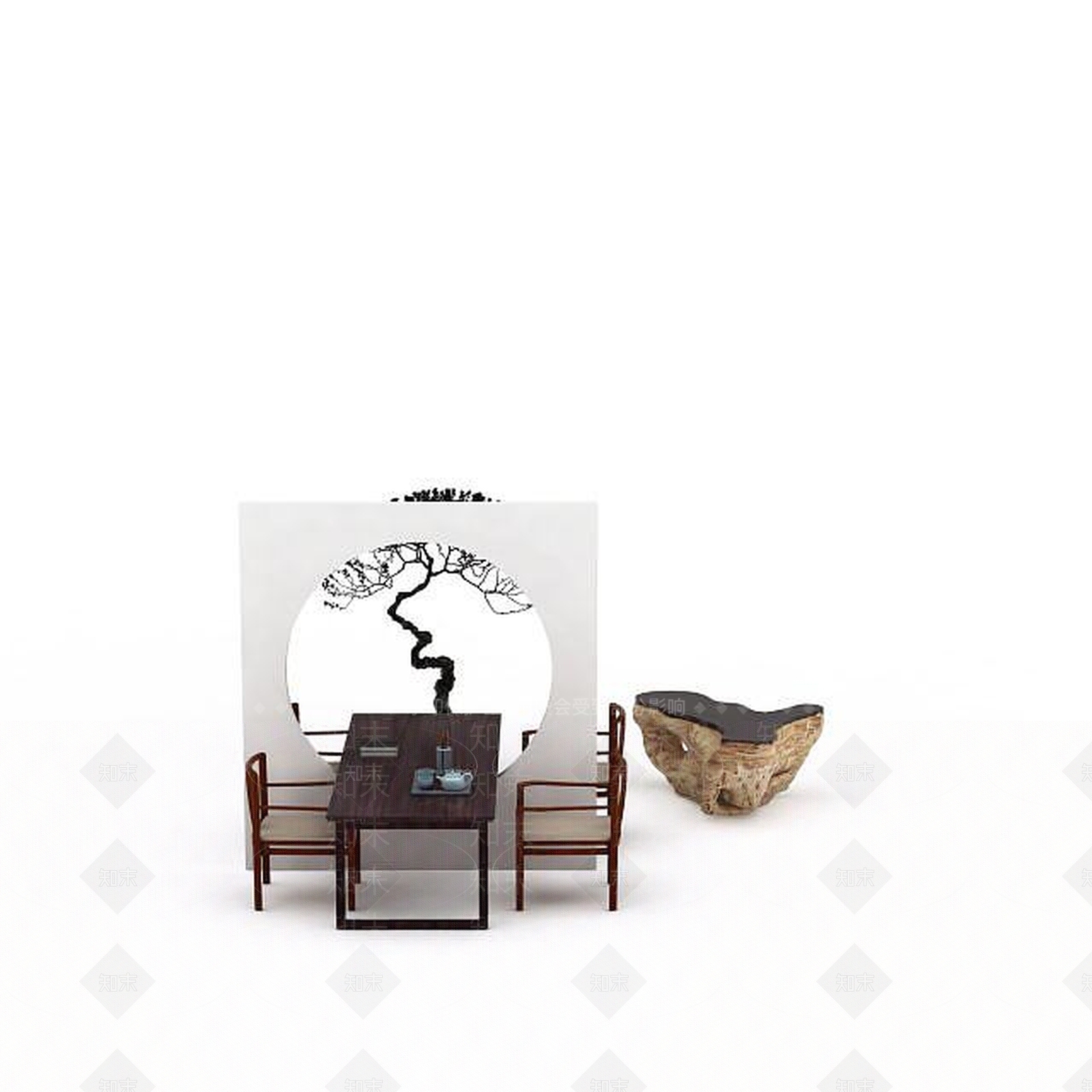 新中式桌椅组合3D模型下载【ID:1198469989】