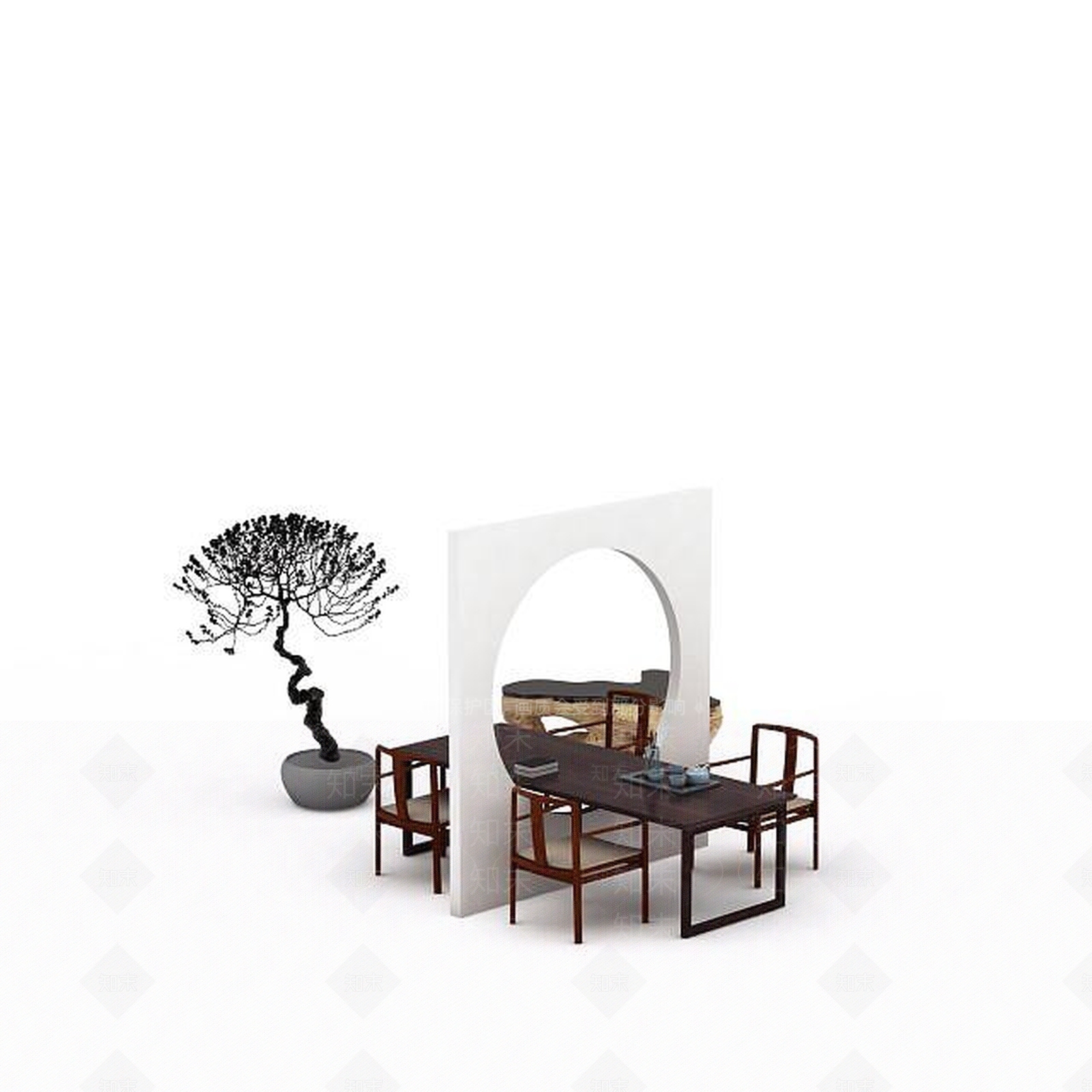 新中式桌椅组合3D模型下载【ID:1198469989】