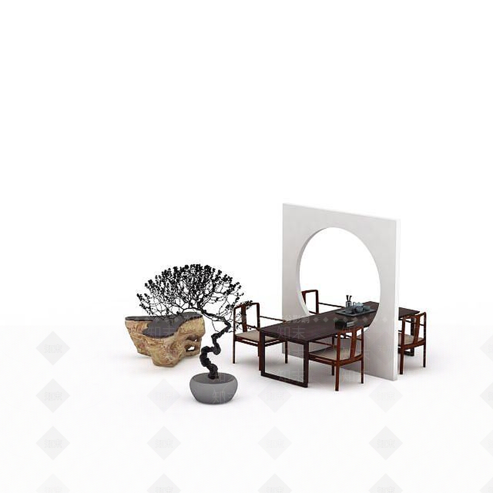 新中式桌椅组合3D模型下载【ID:1198469989】
