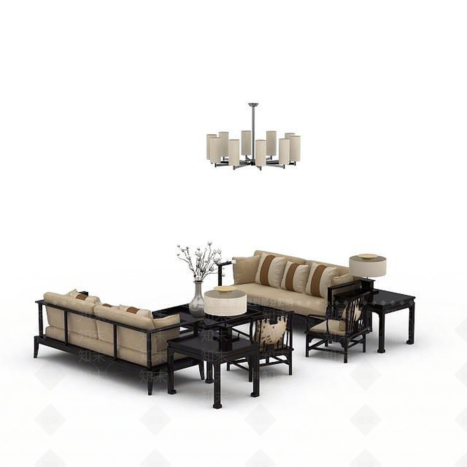 新中式桌椅组合3D模型下载【ID:1198470738】