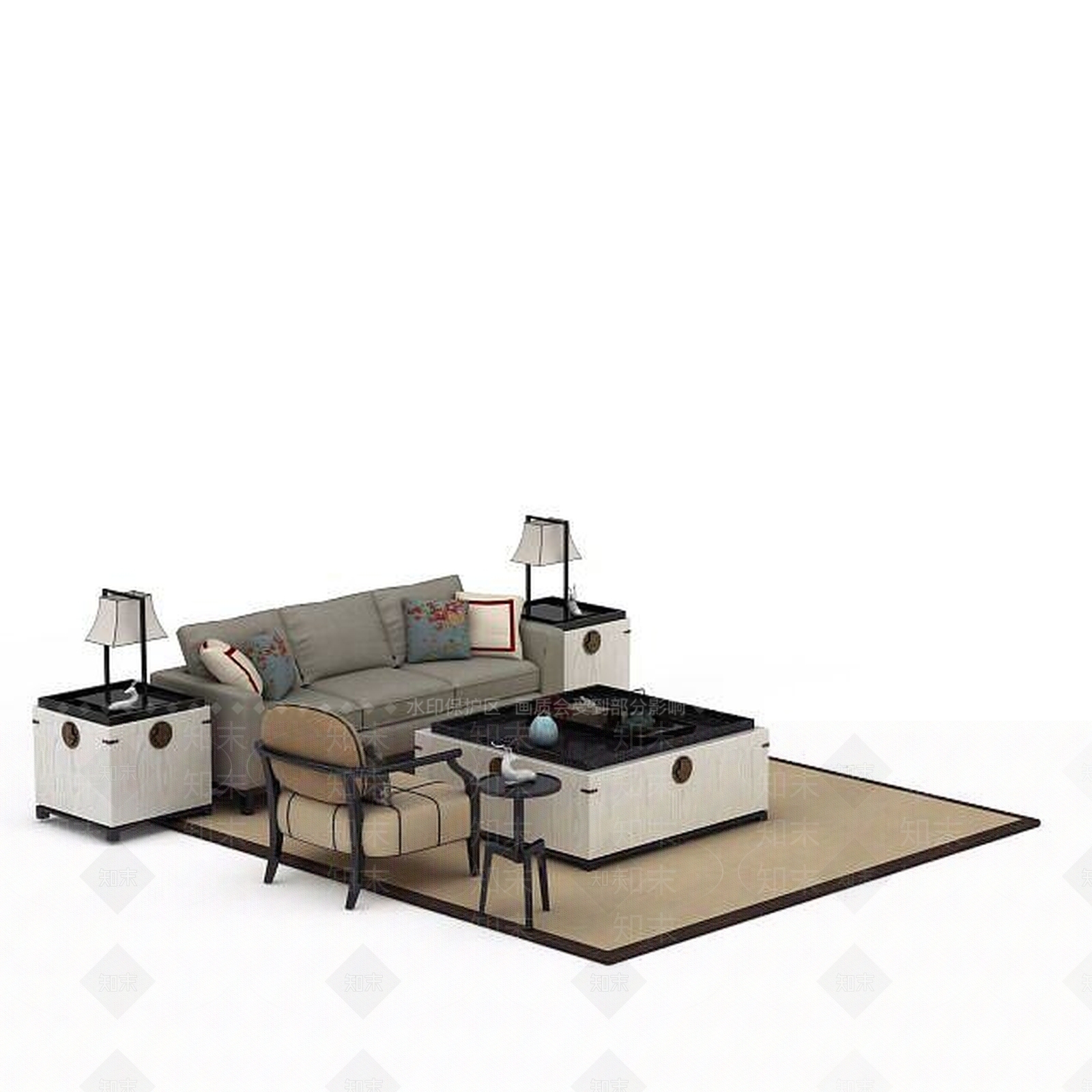 现代简约风格沙发3D模型下载【ID:1198471646】