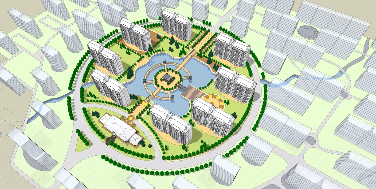 现代小区景观SU模型下载【ID:1198472158】