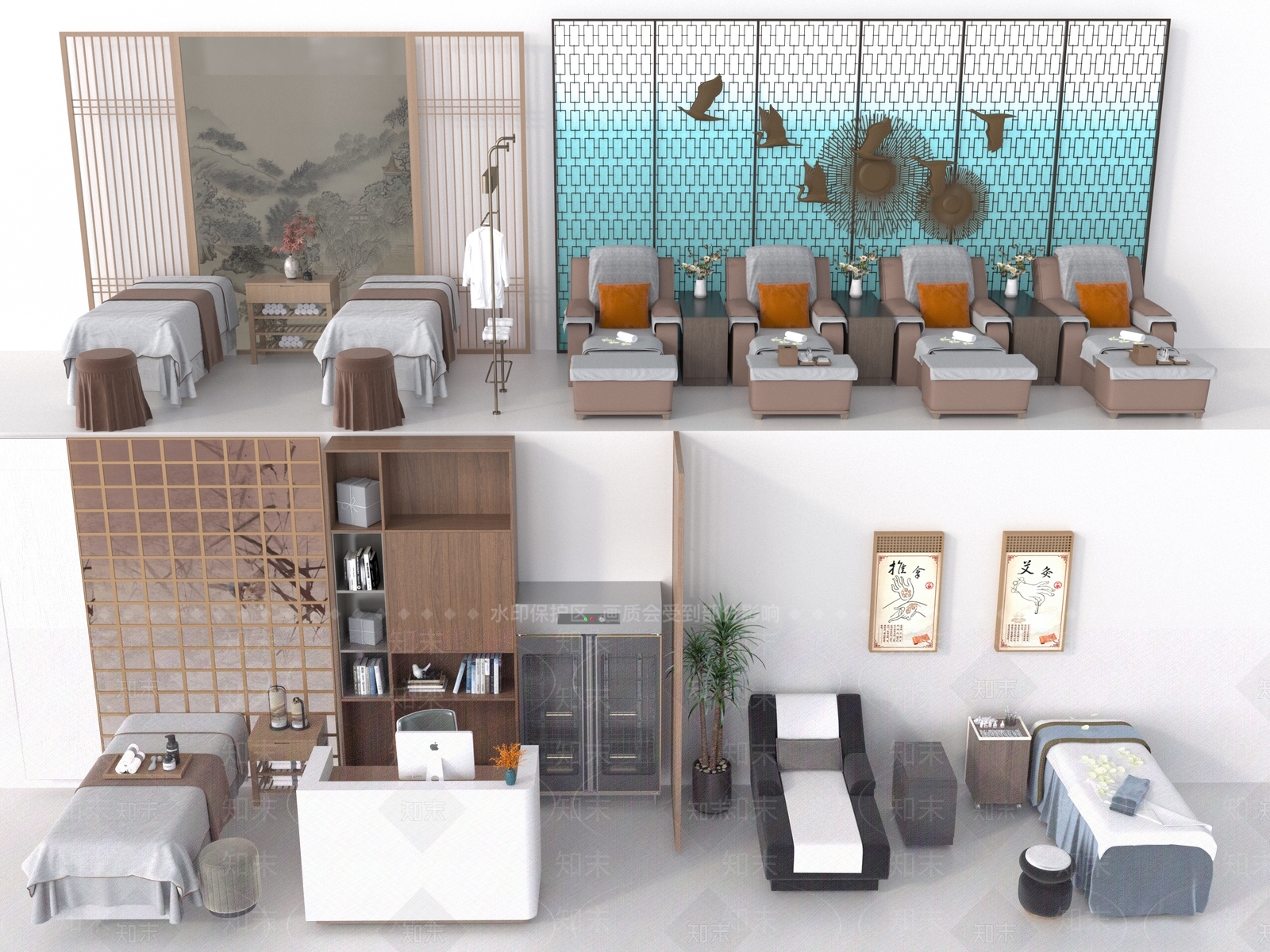 新中式按摩床3D模型下载【ID:1198484697】