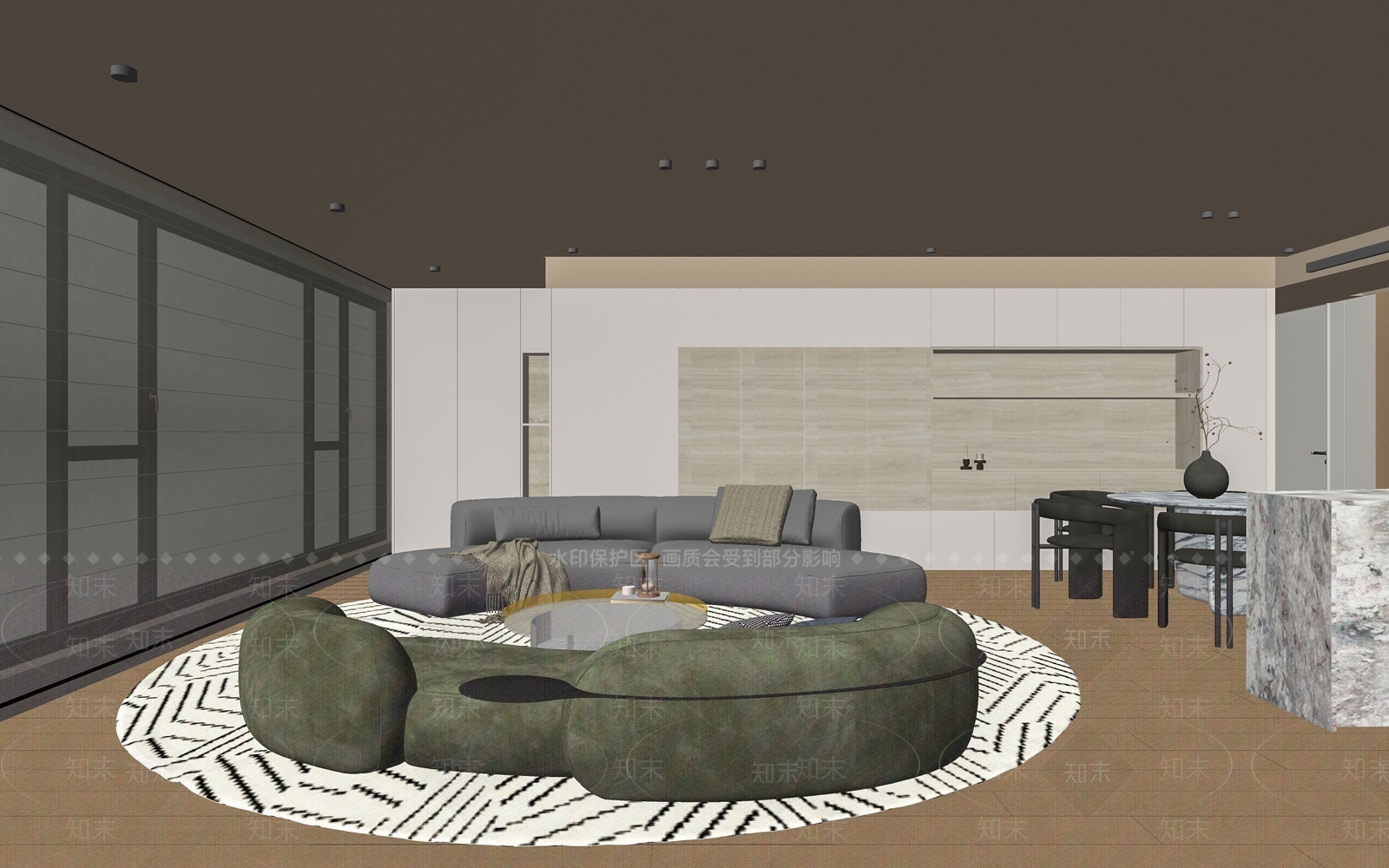 绿色单人沙发弧形沙发SU模型下载【ID:1227519647】