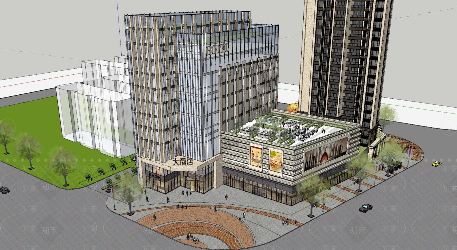 现代酒店建筑SU模型下载【ID:1198493594】