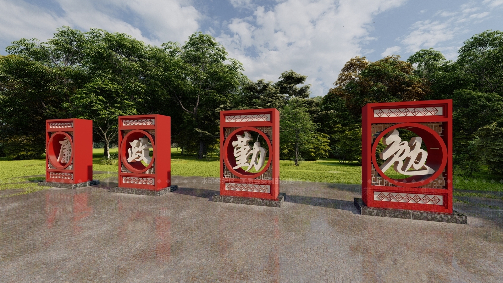 新中式公园绿地装置SU模型下载【ID:1198515415】