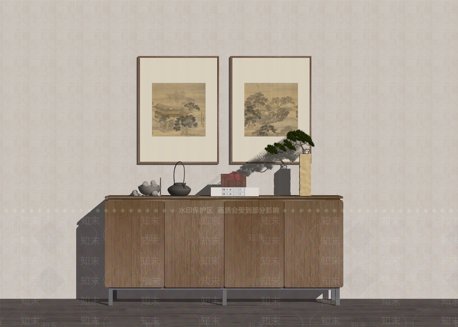 新中式玄关柜SU模型下载【ID:1198515815】