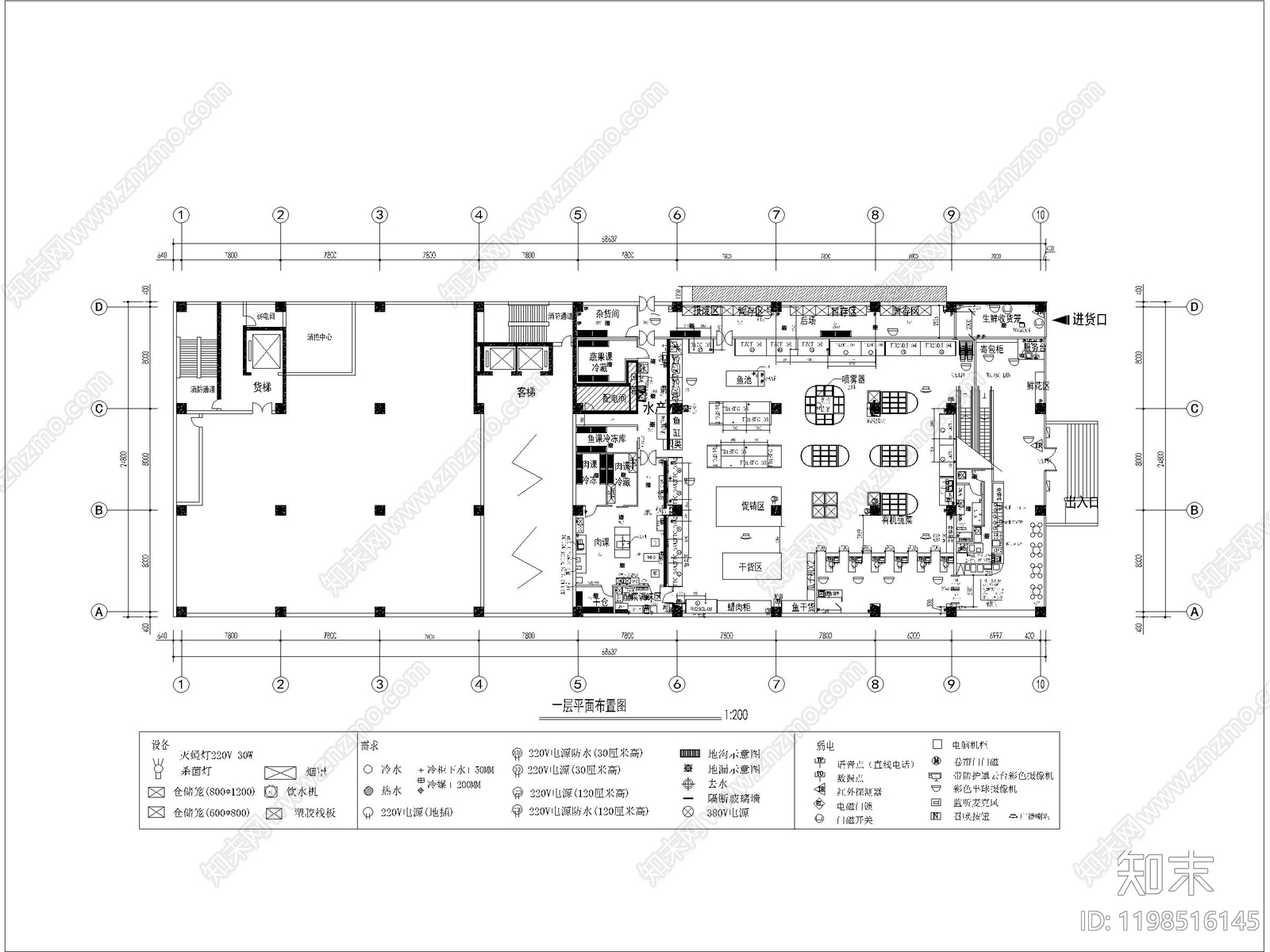现代超市cad施工图下载【ID:1198516145】