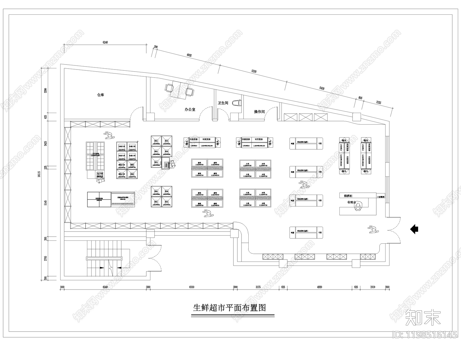 现代超市cad施工图下载【ID:1198516145】