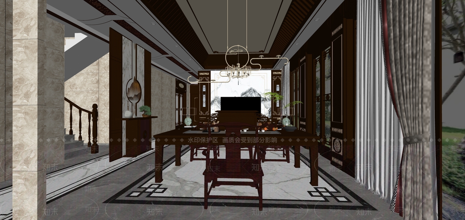 新中式别墅客厅SU模型下载【ID:1198550404】