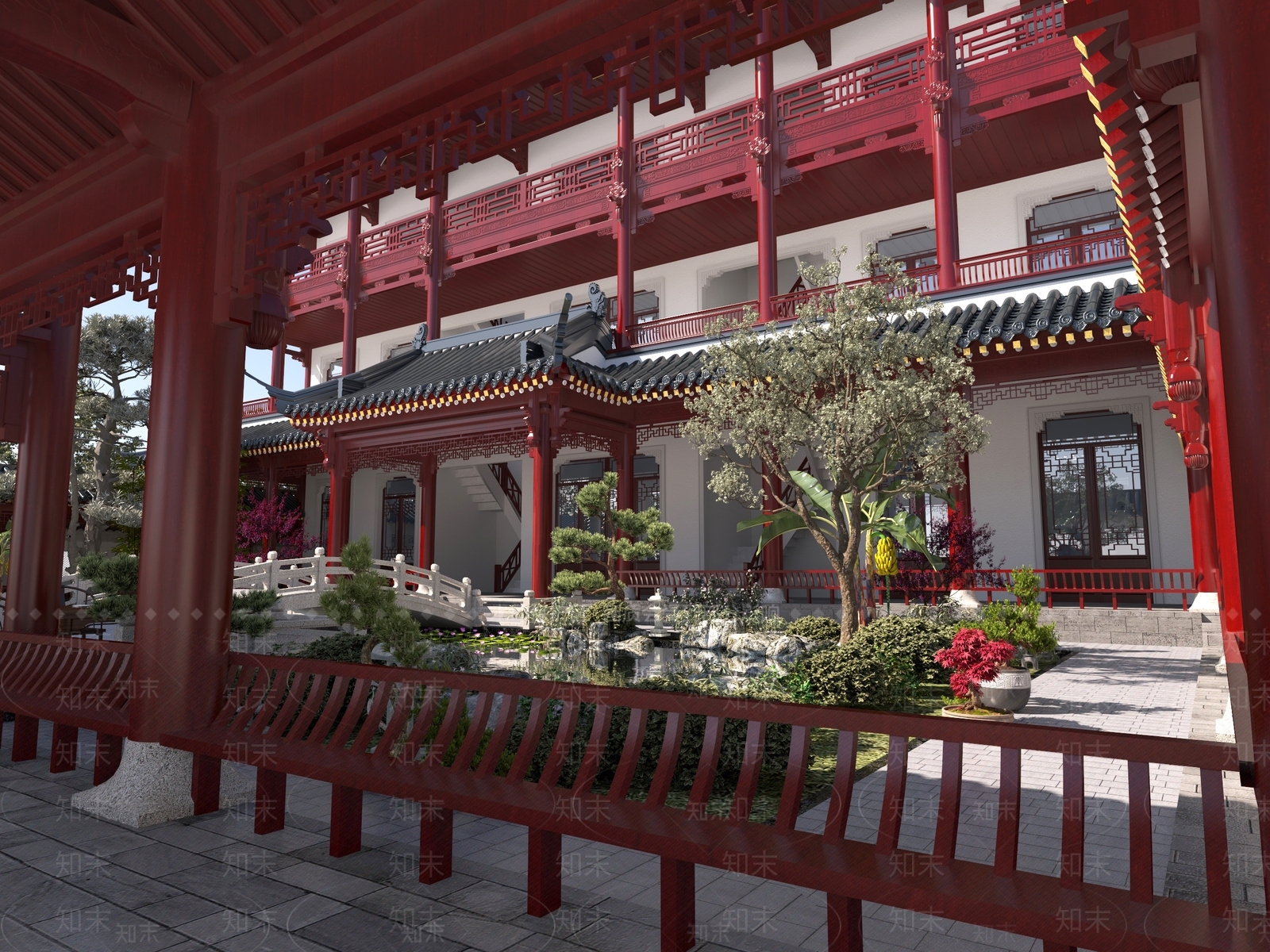 中式中古古建3D模型下载【ID:1198521813】