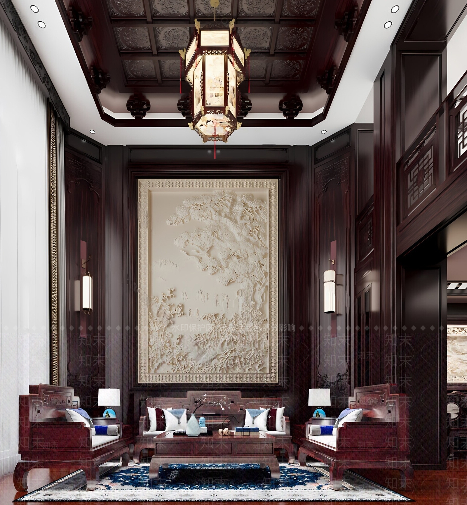 中式别墅客厅SU模型下载【ID:1198523127】