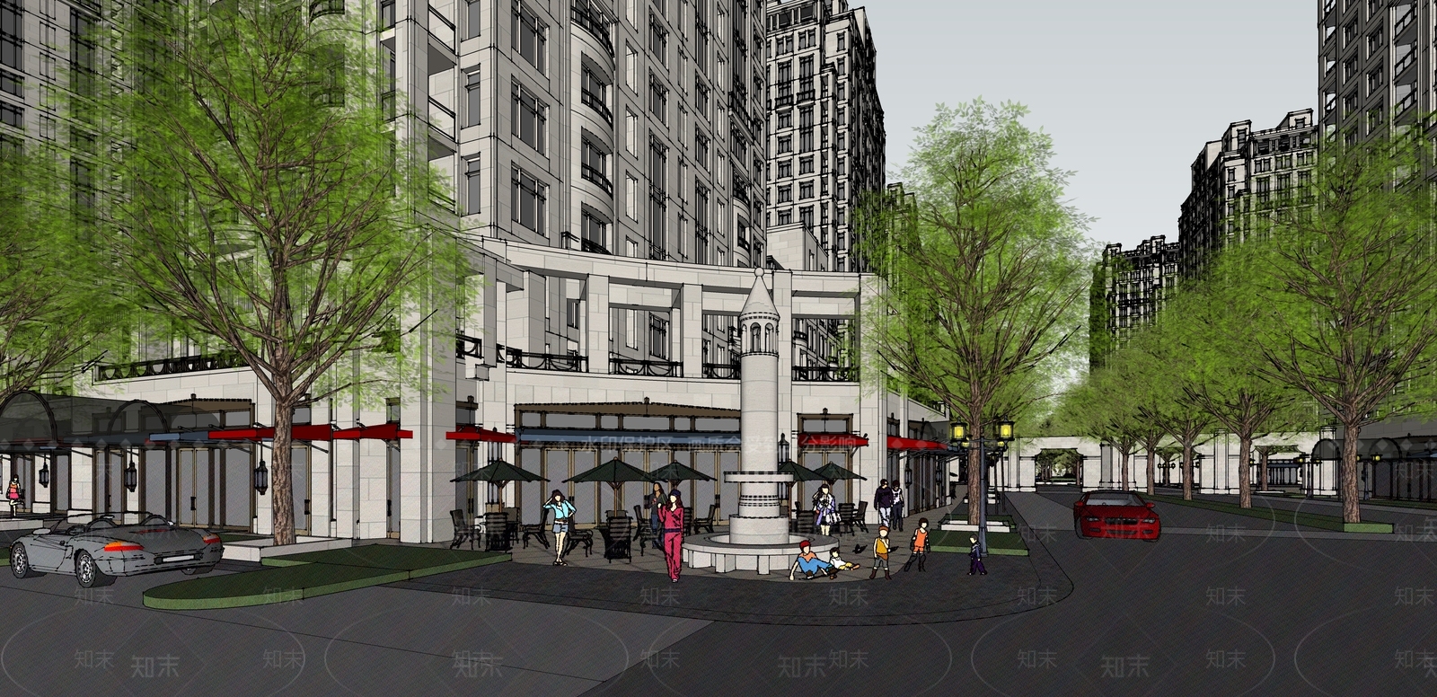 现代新中式小区建筑SU模型下载【ID:1198526504】