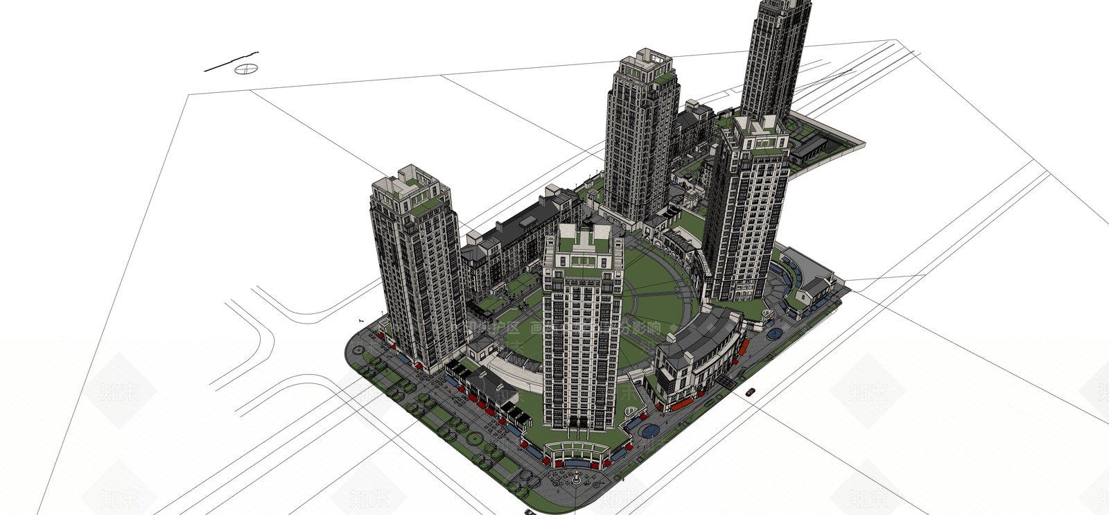 现代新中式高层住宅SU模型下载【ID:1198528008】