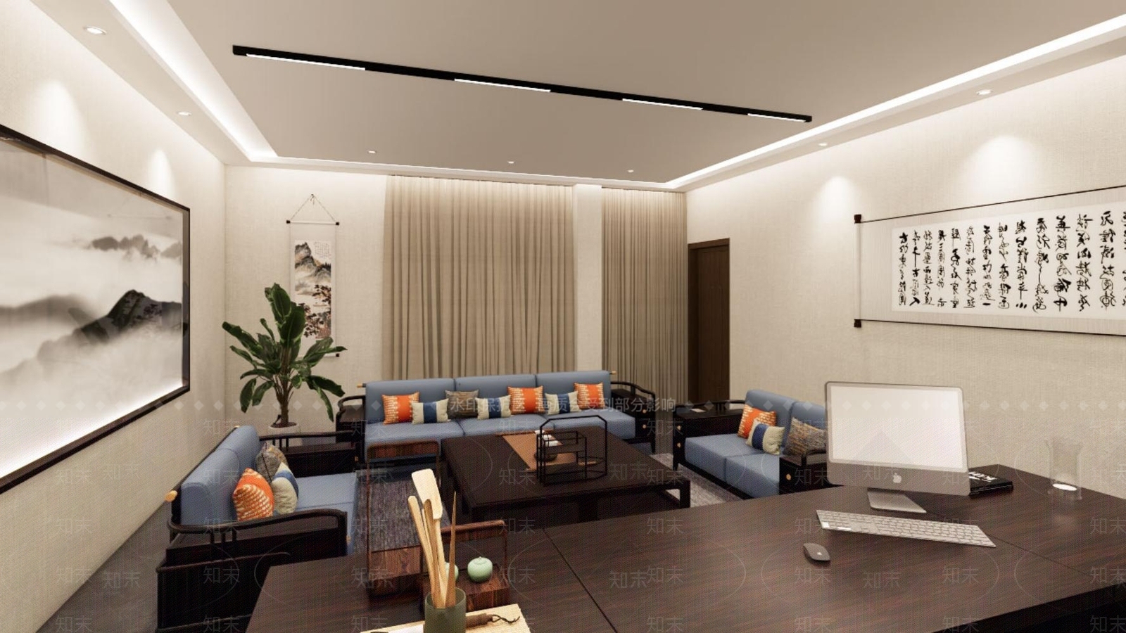 新中式中式经理办公室SU模型下载【ID:1199154818】