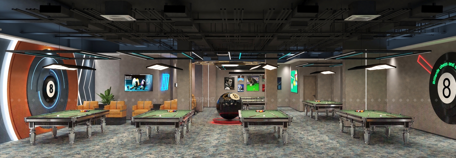 现代台球室SU模型下载【ID:1198543556】