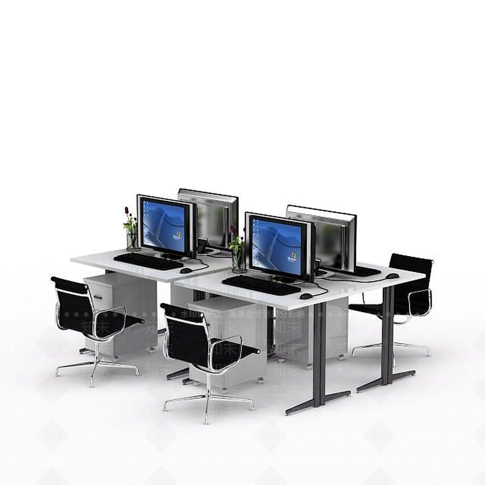现代办公桌椅组合3D模型下载【ID:1198555998】