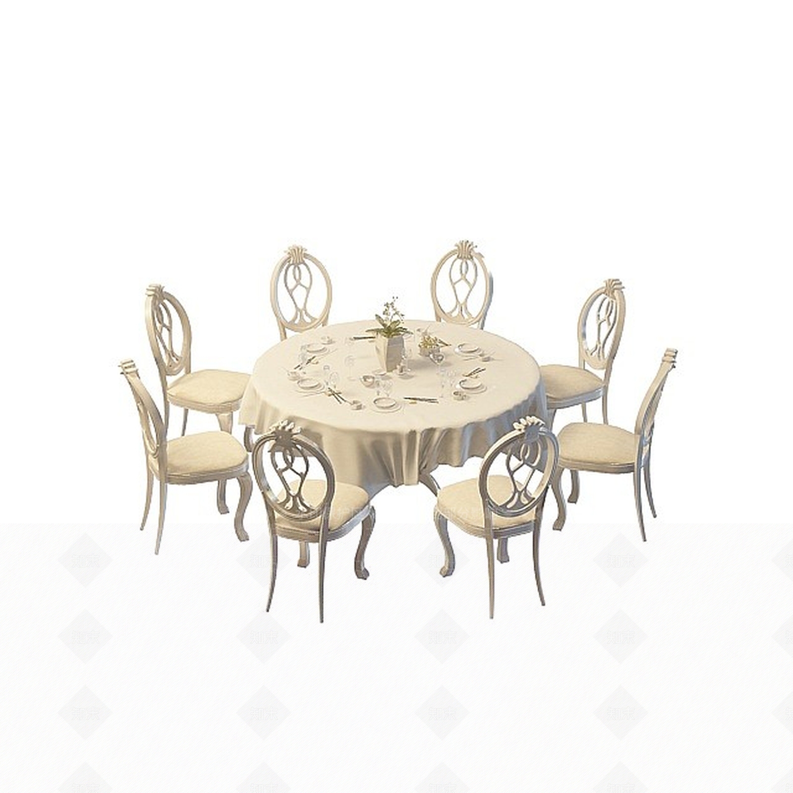 现代圆形餐桌椅组合3D模型下载【ID:1198556901】