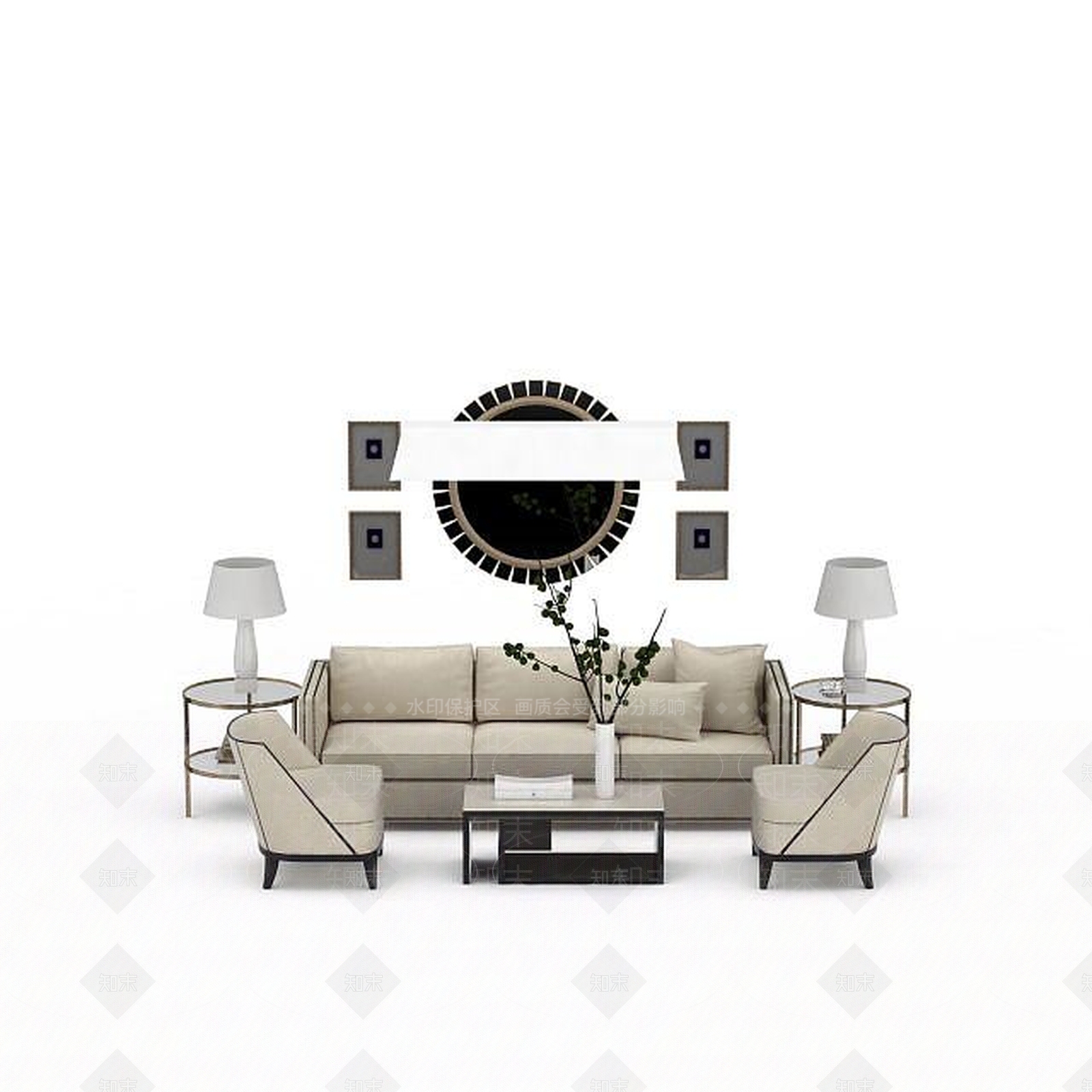 现代简约沙发茶几组合3D模型下载【ID:1198557509】