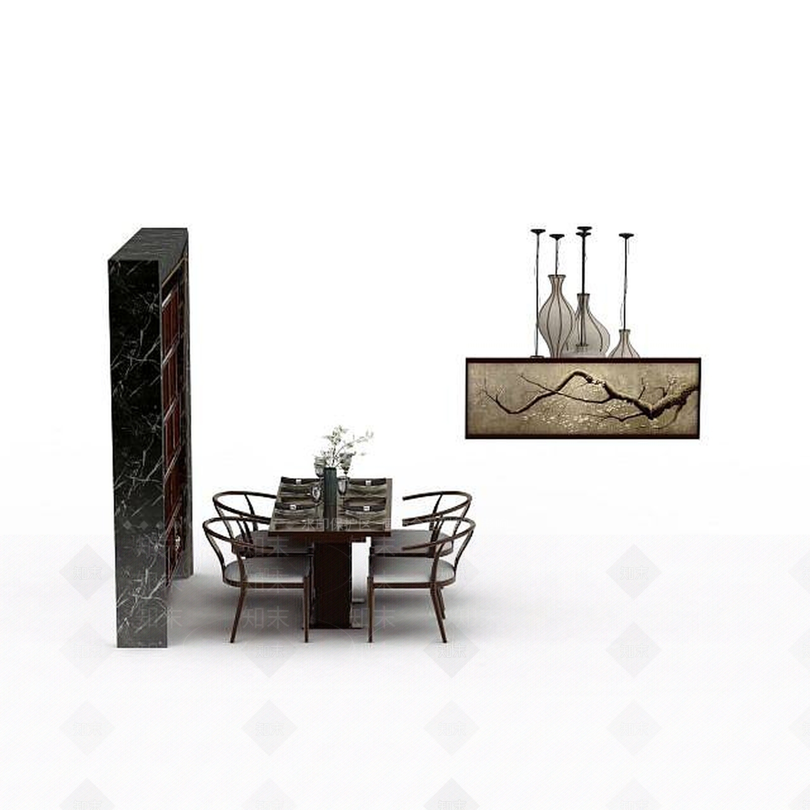 中式风格桌椅组合3D模型下载【ID:1198558060】