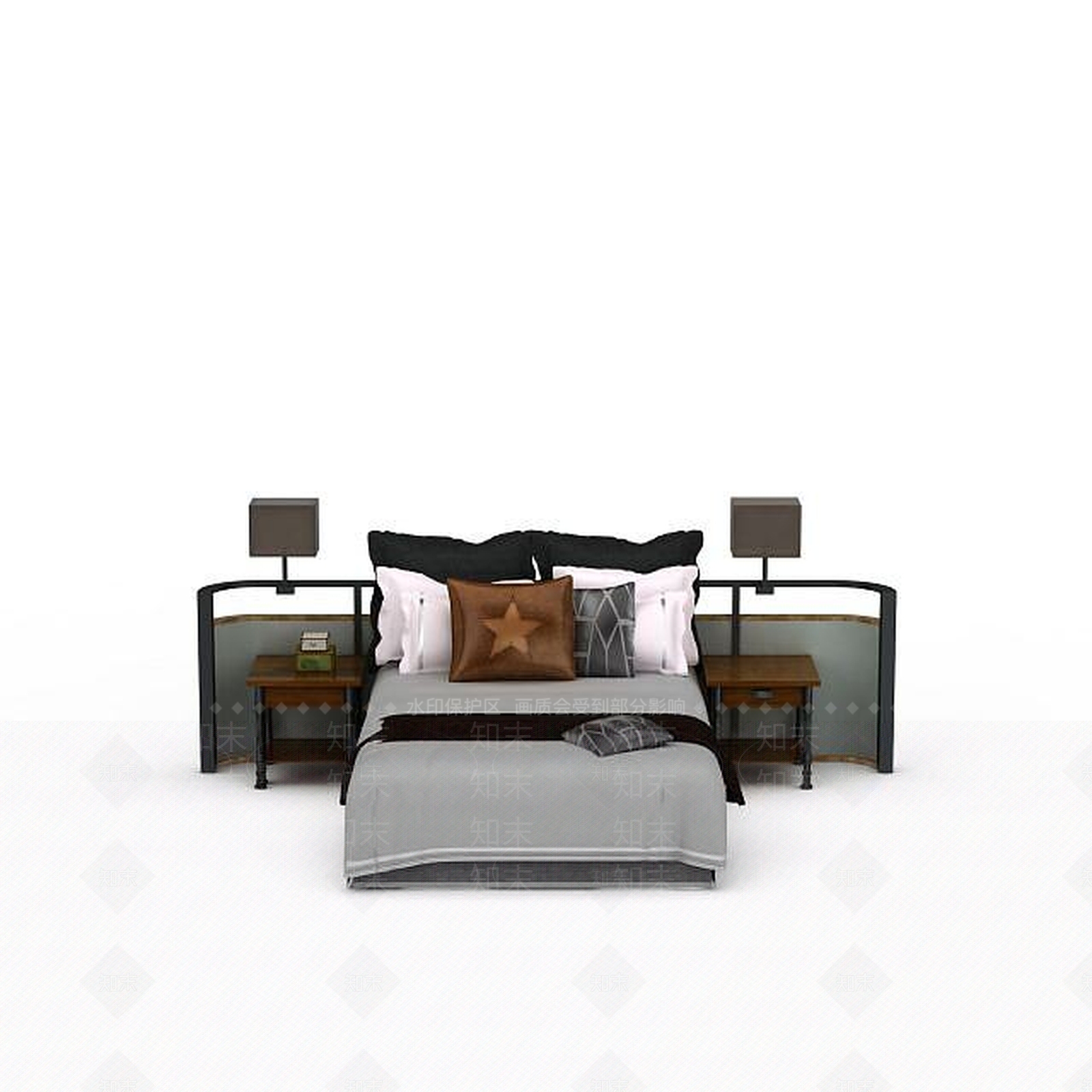 现代室内双人床3D模型下载【ID:1198558343】