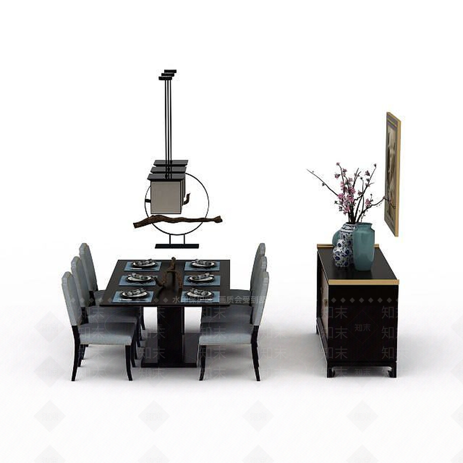 现代餐厅桌椅组合3D模型下载【ID:1198559403】