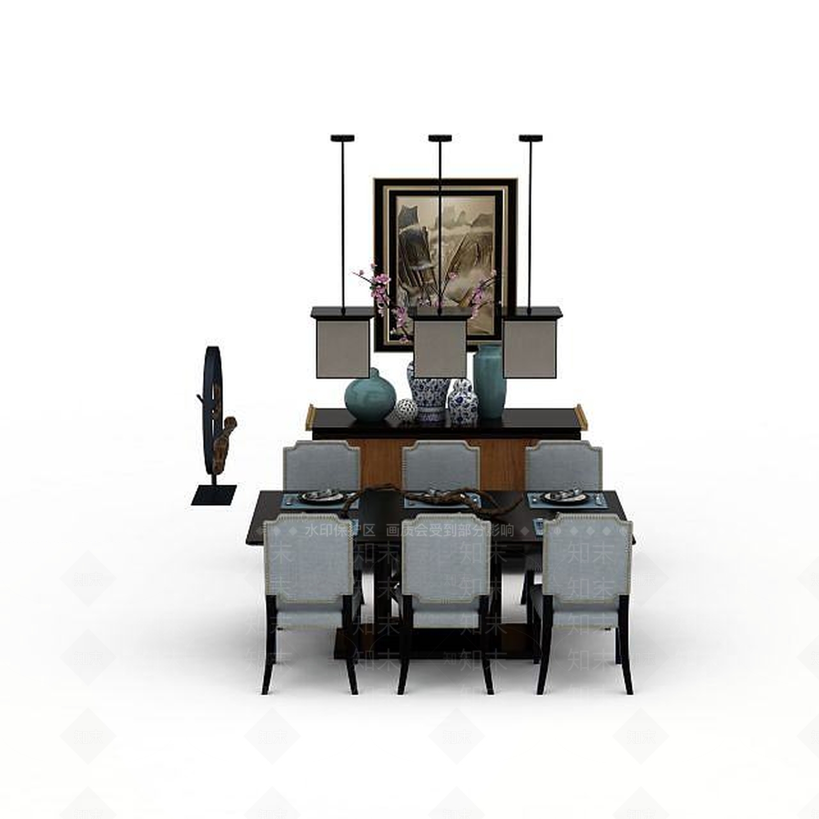 现代餐厅桌椅组合3D模型下载【ID:1198559403】