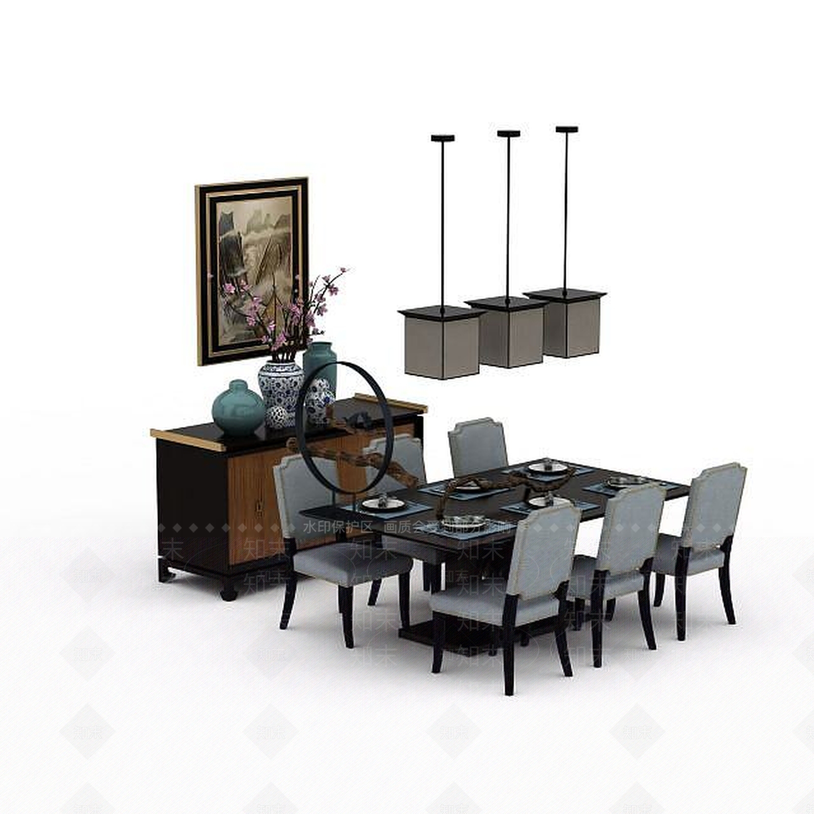 现代餐厅桌椅组合3D模型下载【ID:1198559403】