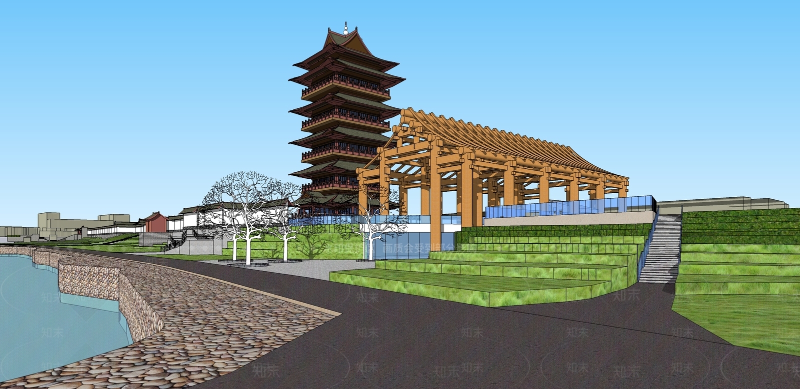 中式景观公园SU模型下载【ID:1198560861】