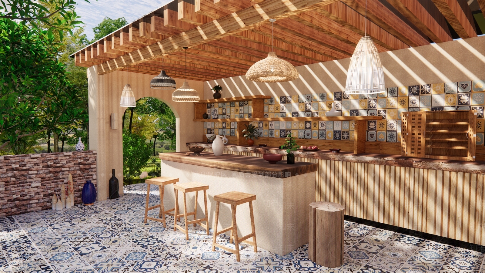 复古轻奢乡村庭院SU模型下载【ID:1198564119】