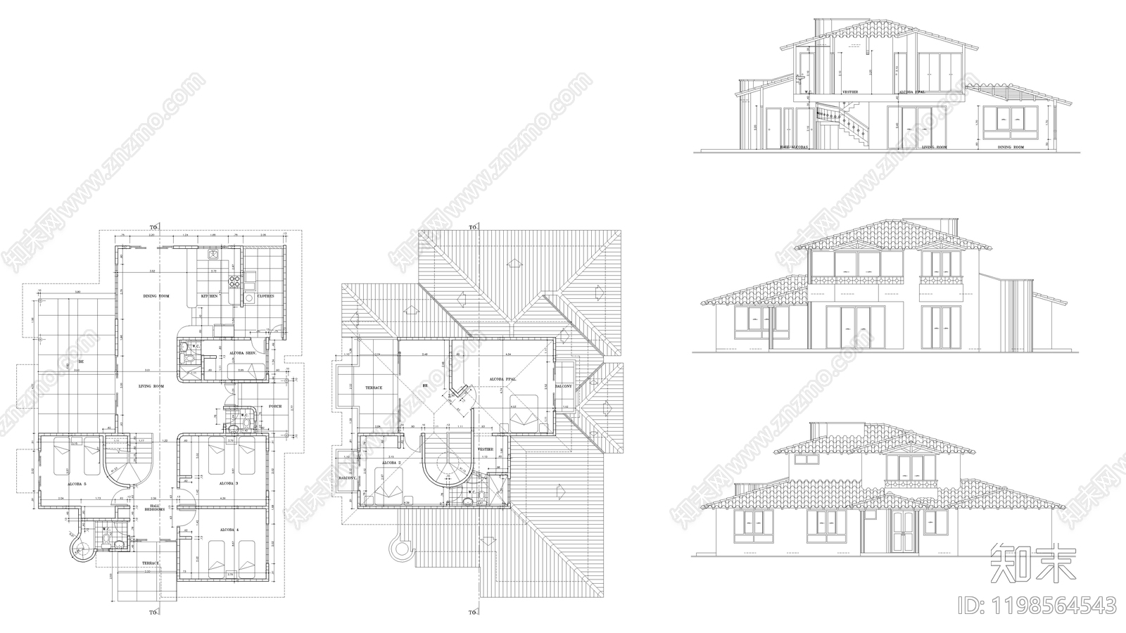 现代别墅建筑施工图下载【ID:1198564543】
