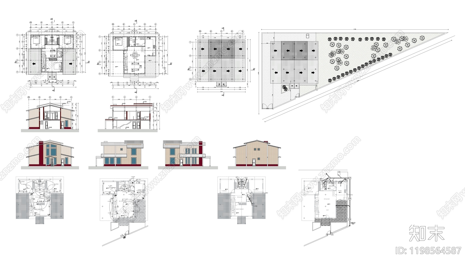 现代别墅建筑施工图下载【ID:1198564587】