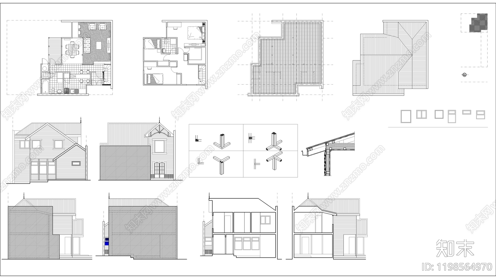 现代别墅建筑施工图下载【ID:1198564970】