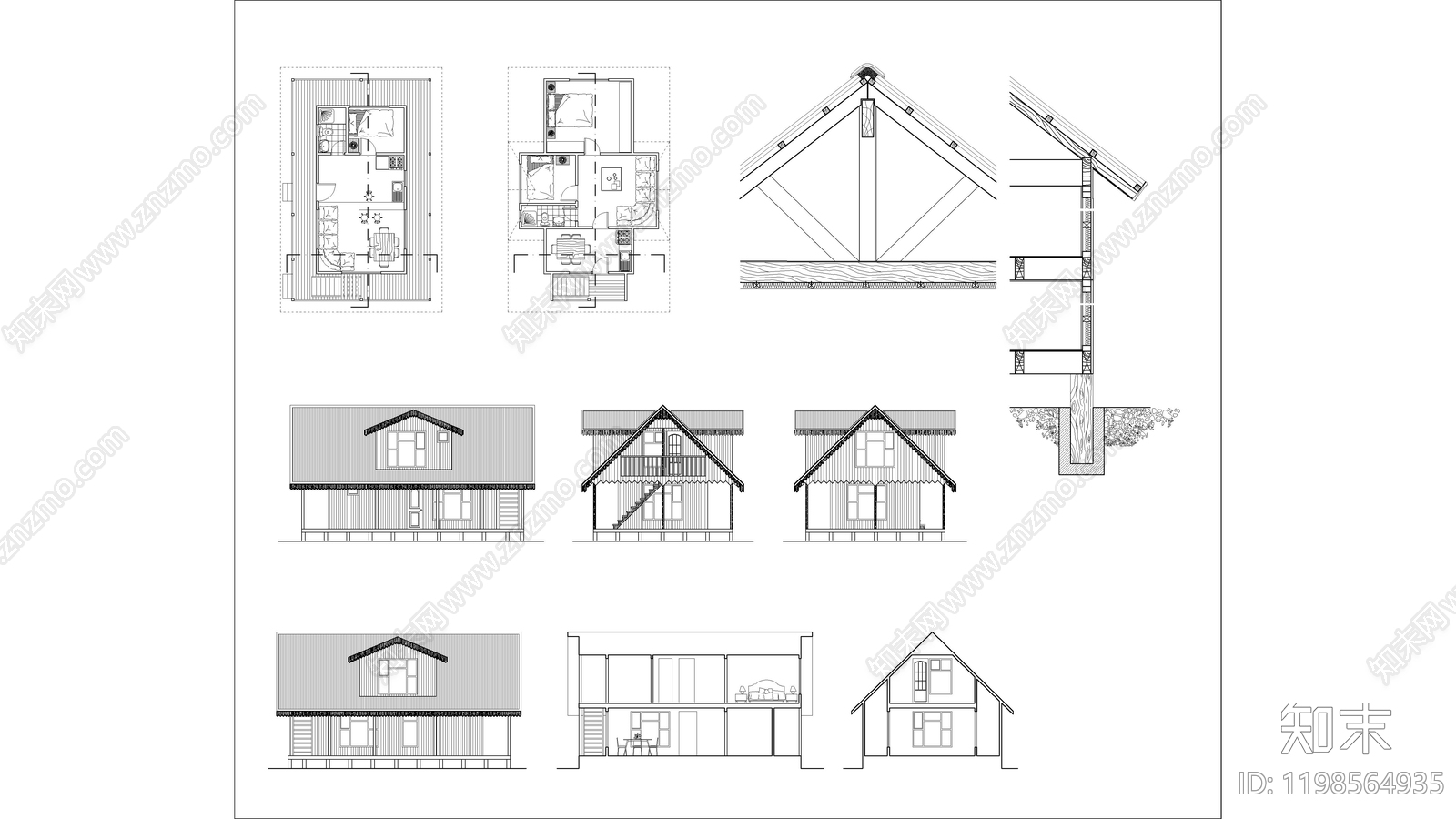现代别墅建筑施工图下载【ID:1198564935】