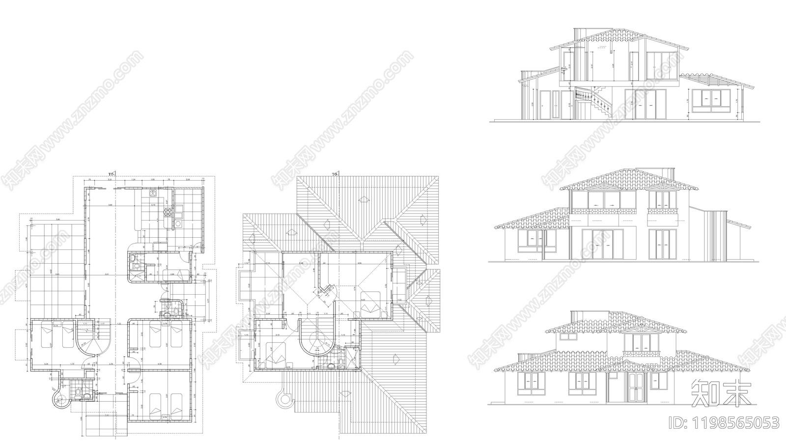 现代别墅建筑施工图下载【ID:1198565053】