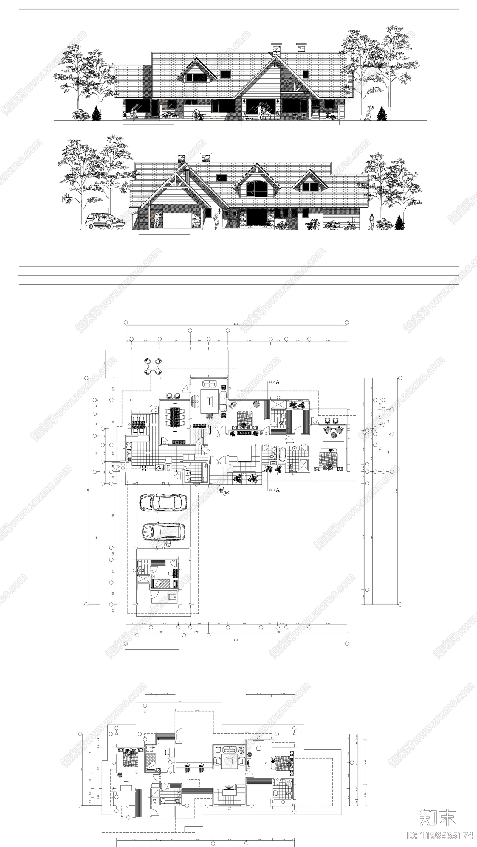 现代别墅建筑施工图下载【ID:1198565174】