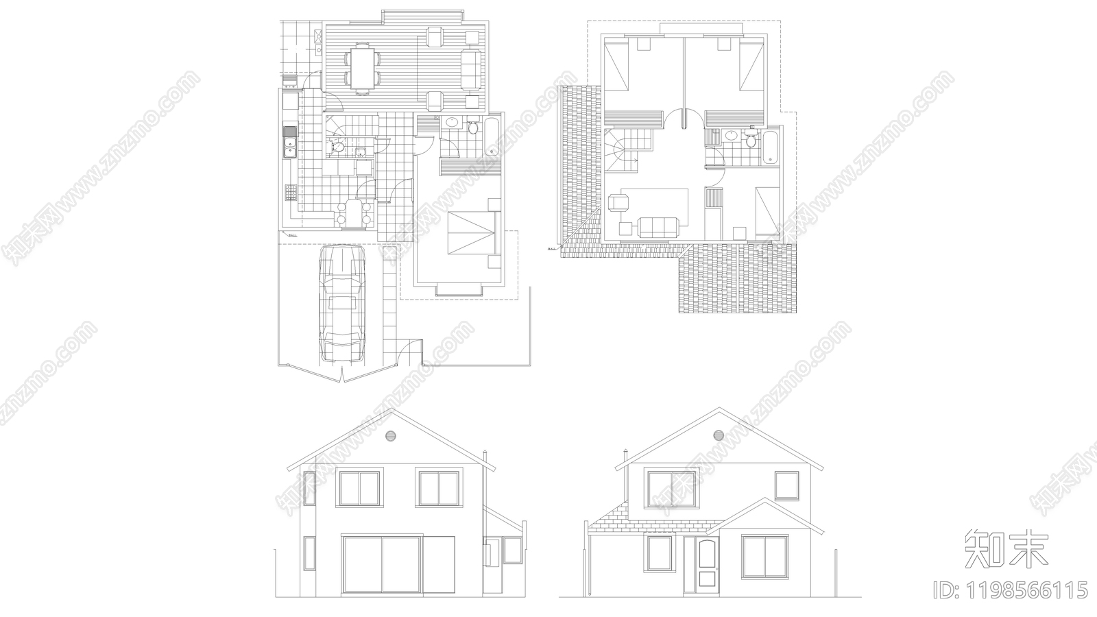 现代别墅建筑施工图下载【ID:1198566115】
