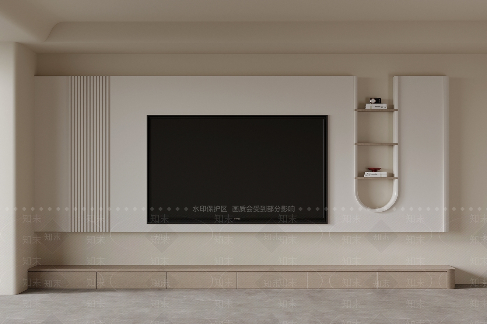 现代奶油电视背景墙3D模型下载【ID:1198568222】