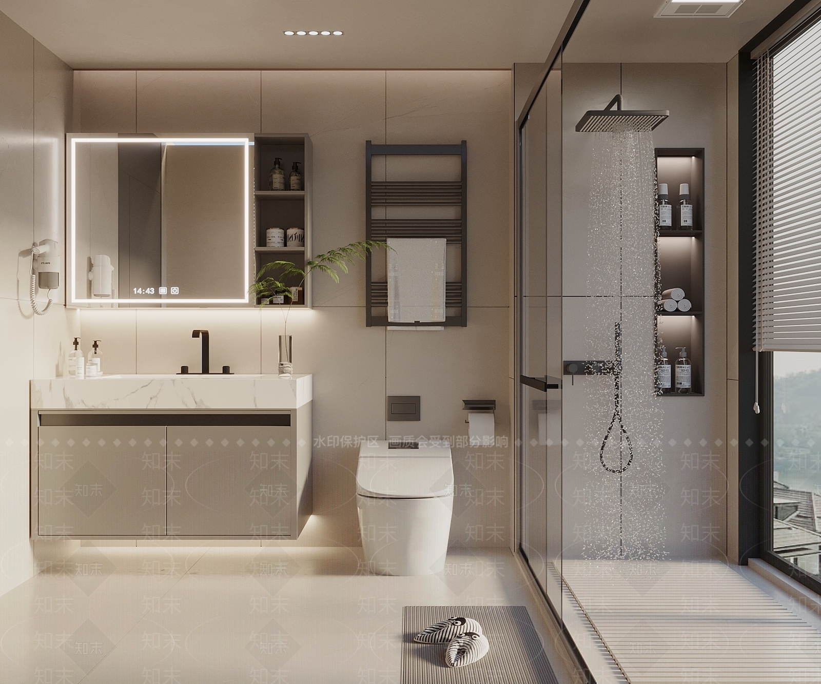 现代奶油卫生间3D模型下载【ID:1198569429】