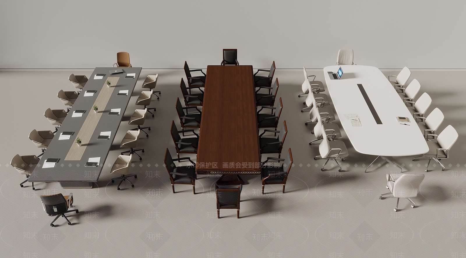 现代新中式会议桌椅SU模型下载【ID:1198571470】