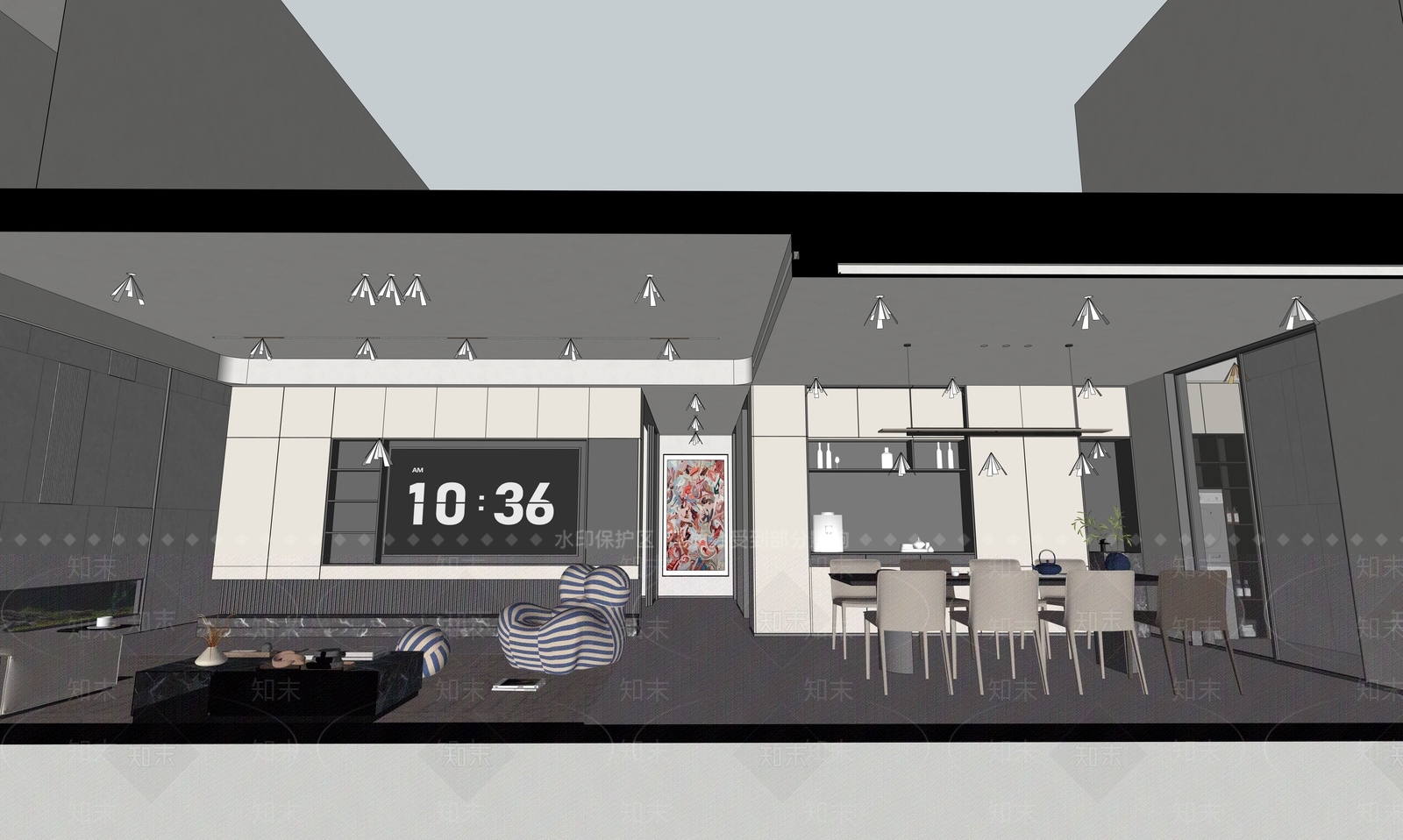现代意式家居客厅SU模型下载【ID:1198576196】