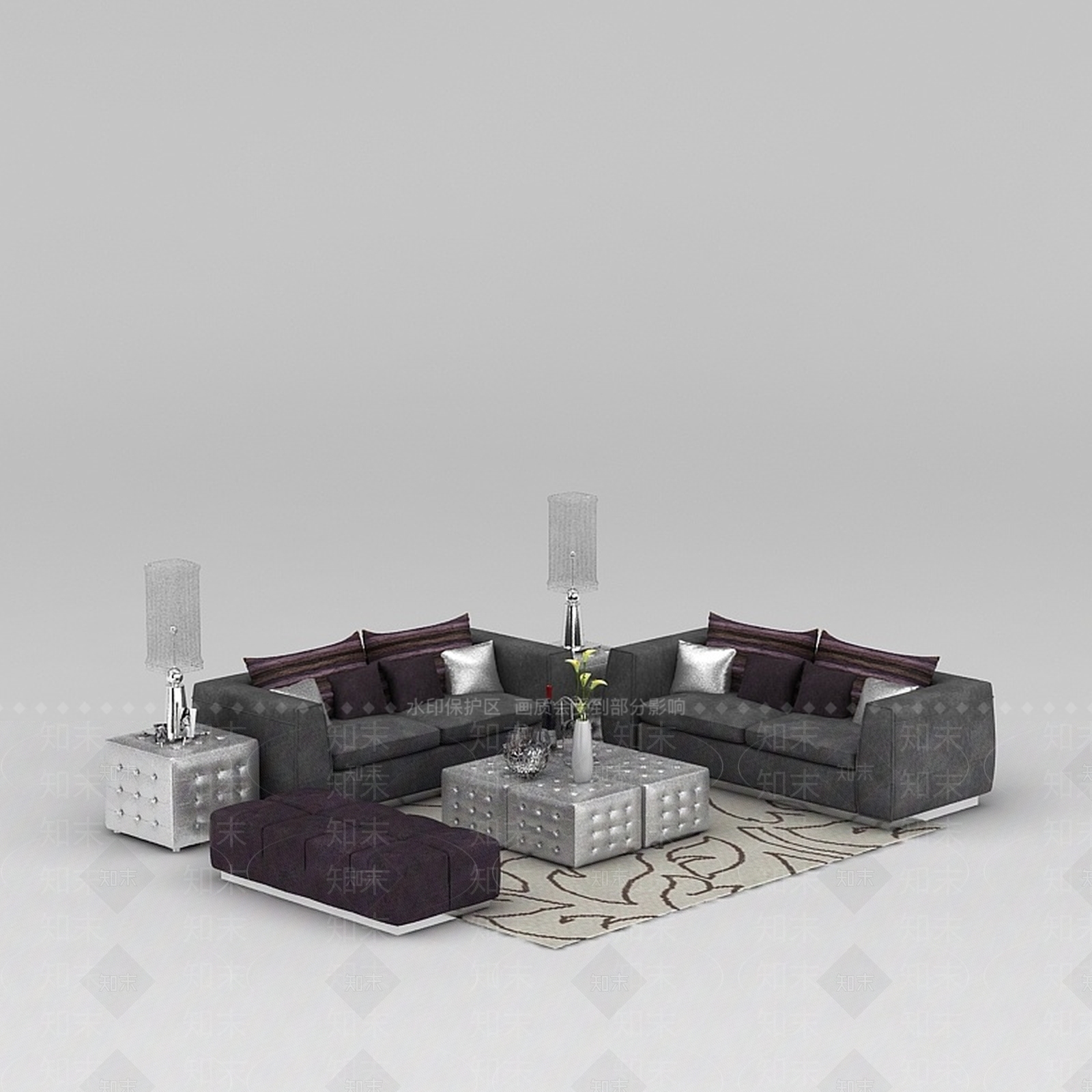 现代沙发组合3D模型下载【ID:1198583220】
