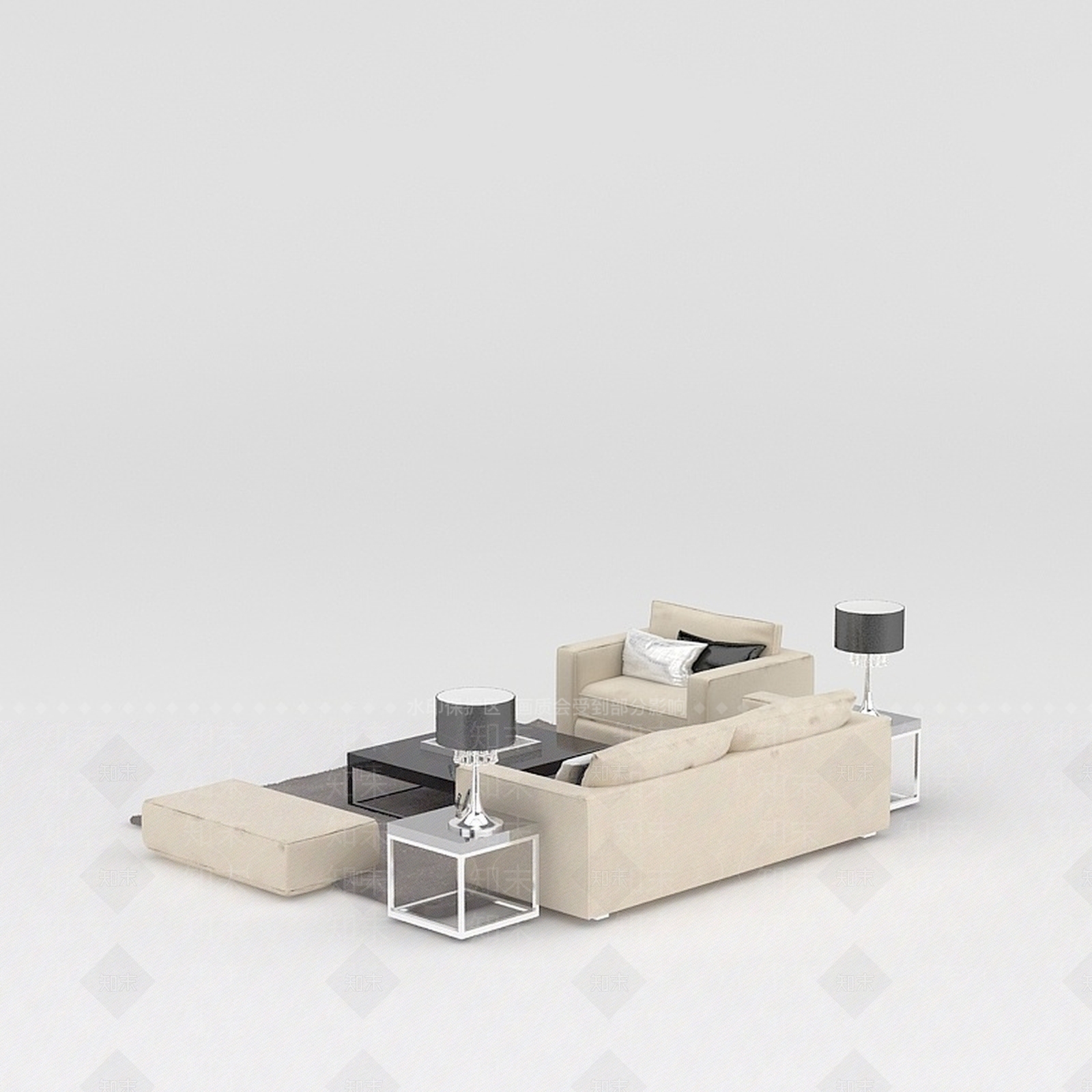 现代双人沙发3D模型下载【ID:1198583979】